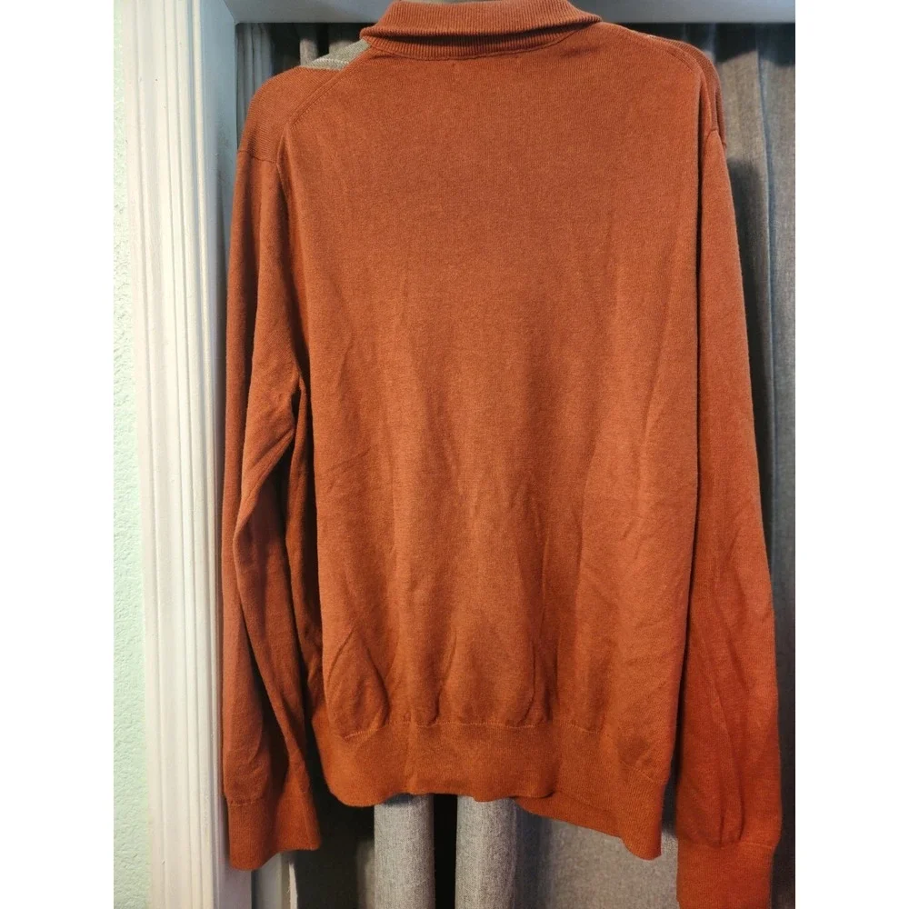 Banana Republic Men Burnt Orange Gray Argyle Zip Up Sweater Sz L Luxury‎ Blend
